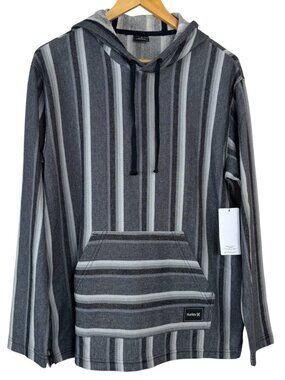 Hurley NEW OG Poncho Hoodie Sweatshirt Grey Striped Mens SM Surfer Hippie Beachy